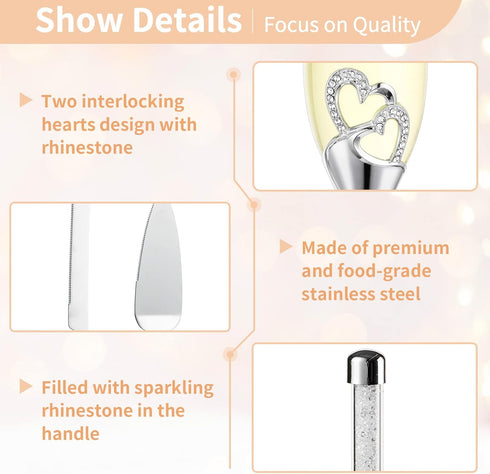 Silver Creative Heart Set with Diamonds Champagne Flutes - Wedding Glasses for Bride & Groom